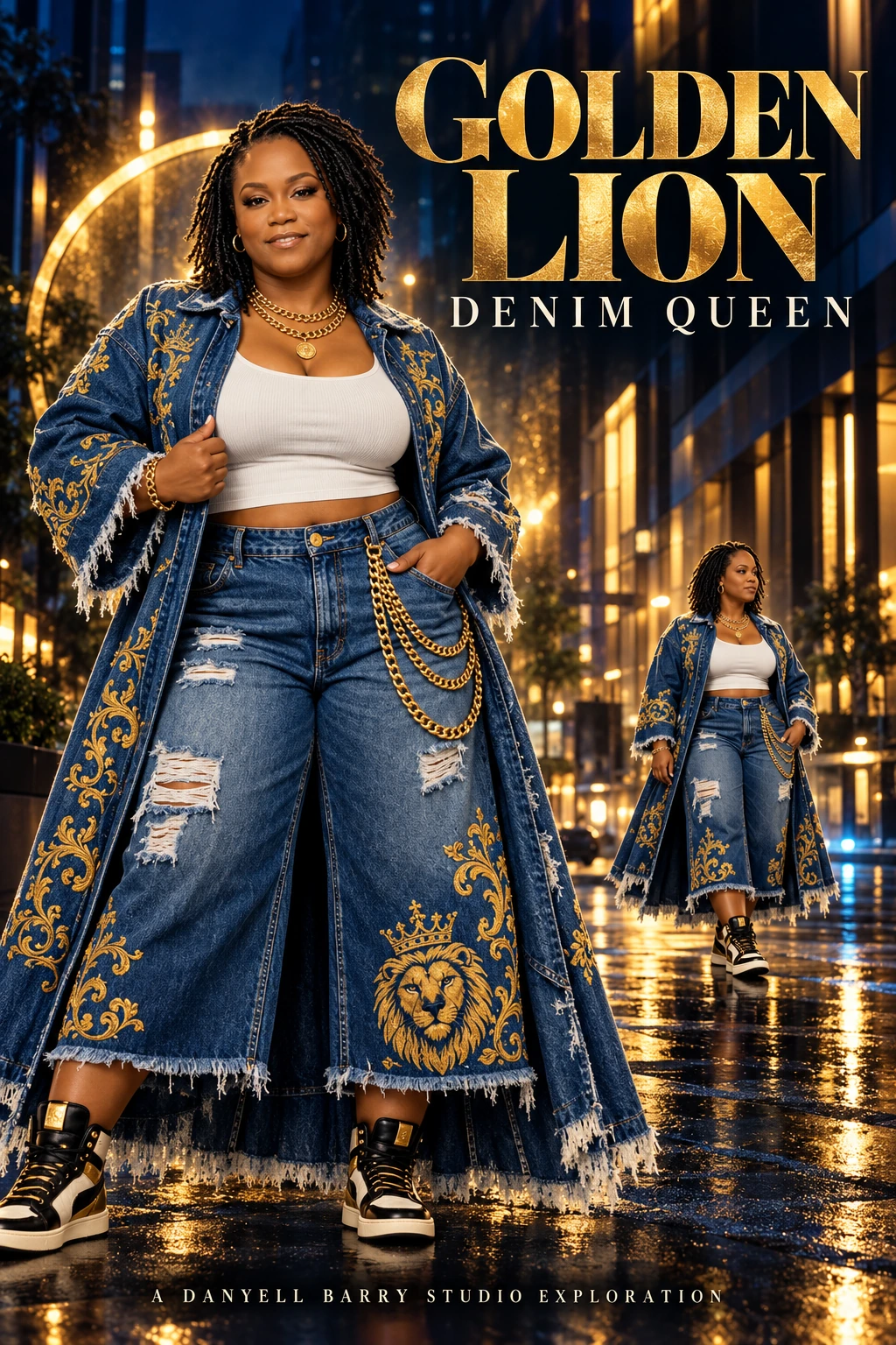 Golden Lion Denim Queen — AI poster-art experiment, collection cover